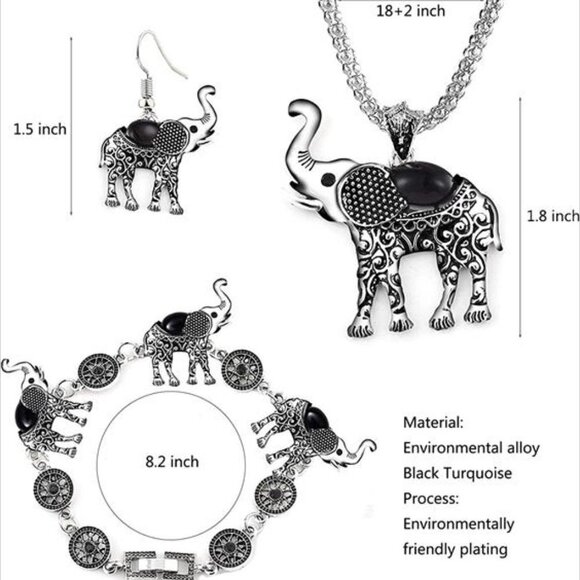 3 piece Boho Ethnic Tribal Elephant Jewelry Set Elephant Jewelry Set for Women - Picture 2 of 3